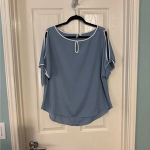 Cato Chic Blue Blouse with White Trim